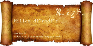 Milics Árpád névjegykártya
